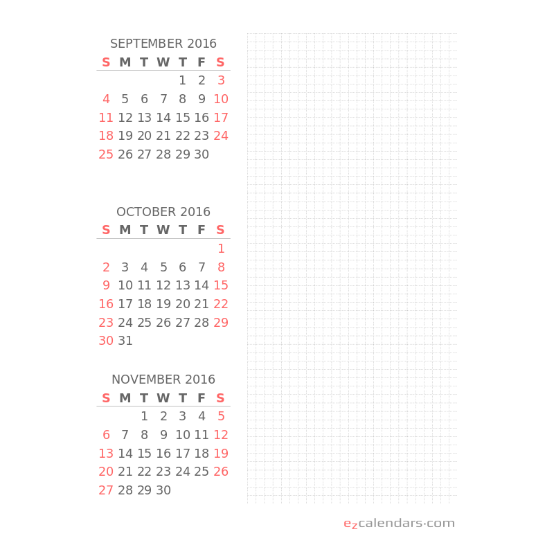 Flexible three month planning calendar EzCalendars