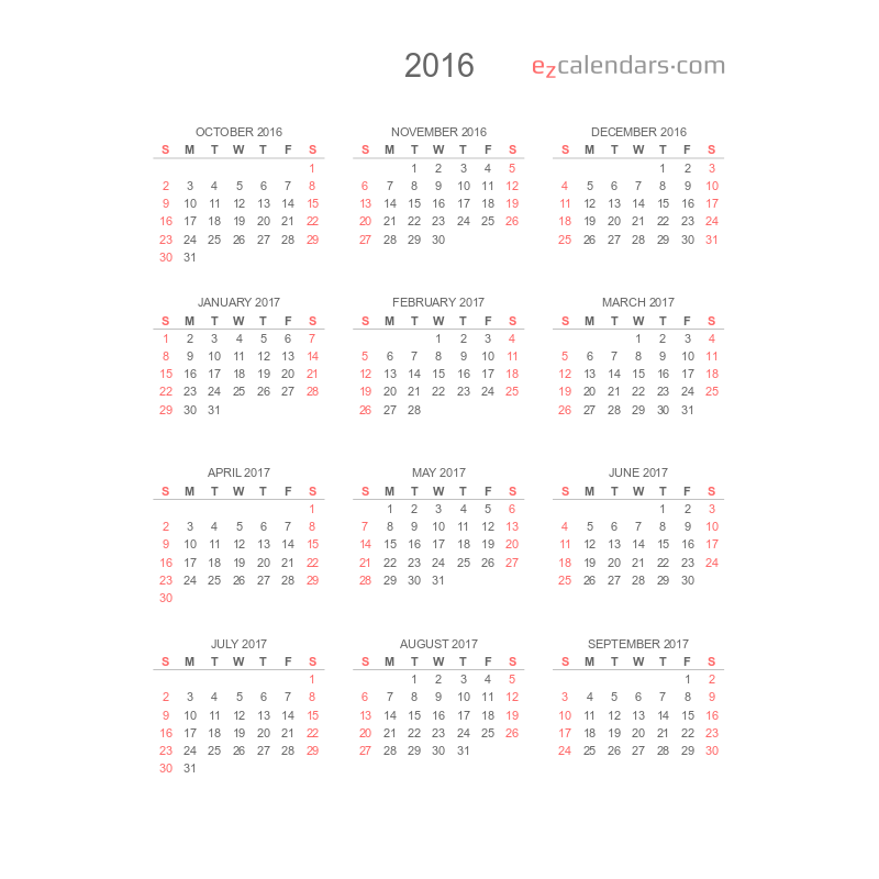 Yearly Calendar Templates EzCalendars