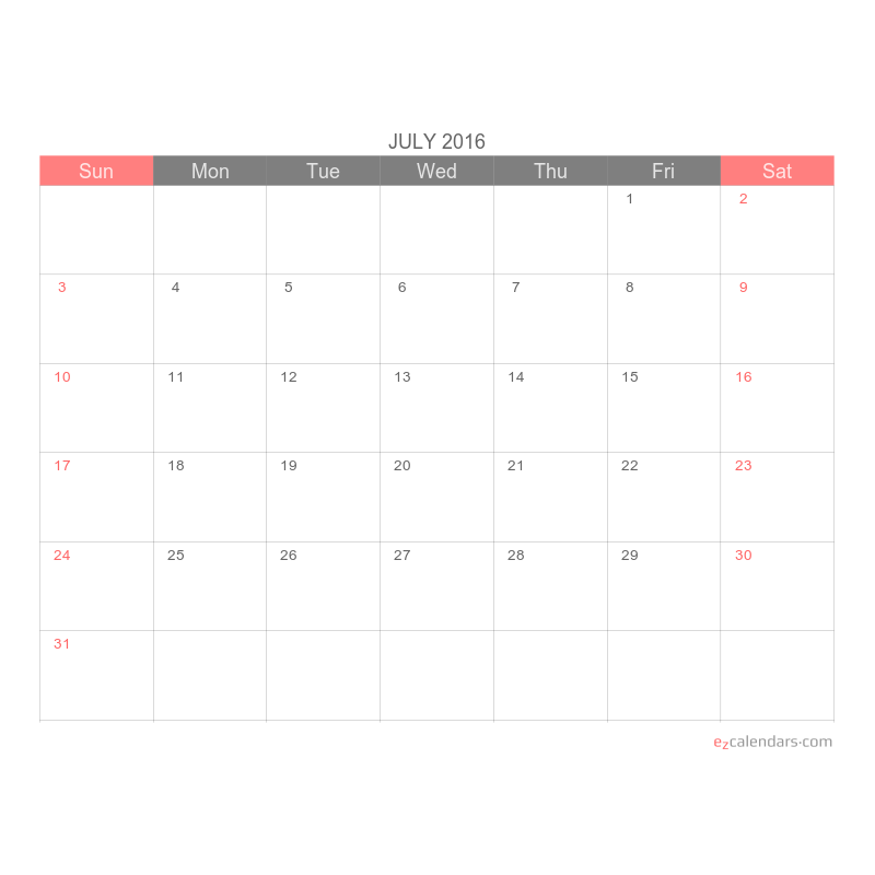 Free Printable One Month Calendar Template