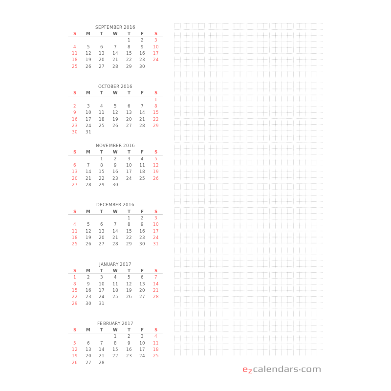 Six month calendar with plenty of space for notes. - EzCalendars