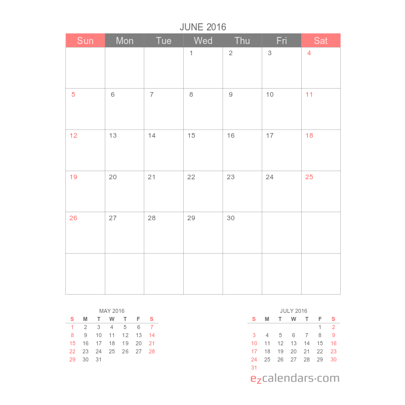 Free printable one month calendar EzCalendars